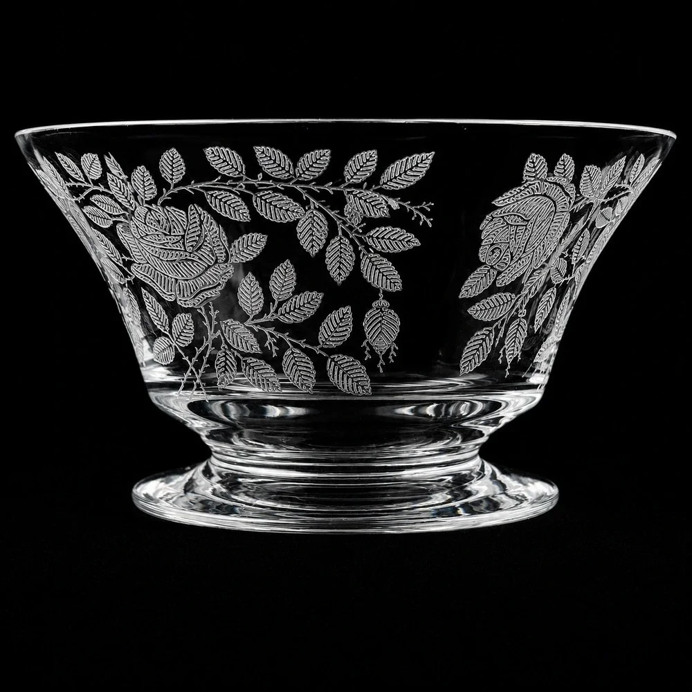 Tiffin Franciscan Roses Etched Glass Berry Dessert bowls Set of 6 Etched Footed